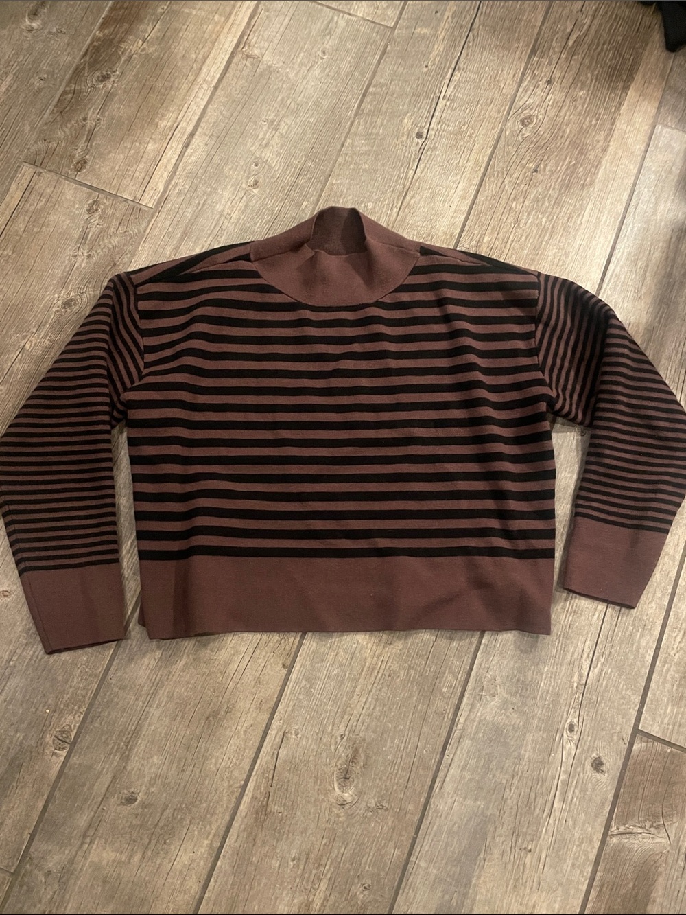 NATURAL LIFE Brown and Black Striped Turtleneck Sweater